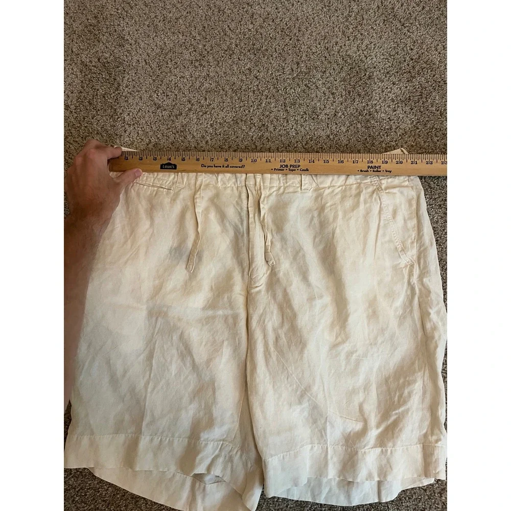VTG Polo Ralph Lauren Men's Shorts 42 Cream Linen Silk Blend Drawstring Casual